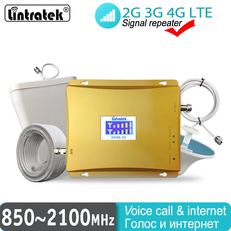850 ~ 2100 МГц Lintratek двухдиапазонный GSM WCDMA LTE усилитель сигнала 65 дБ 2G 900 3G 4G 1900