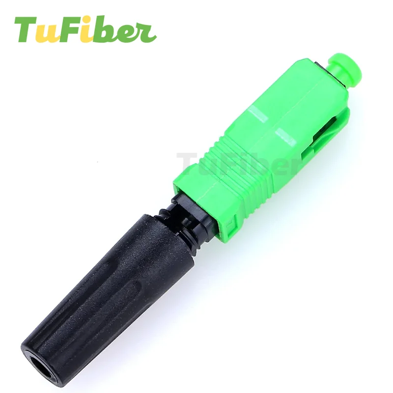 100/200 PCS Embedded SC APC Optical Fiber Fast Connector FTTH Single Mode Optic SC Quick Connector Green Adapter Field Assembly