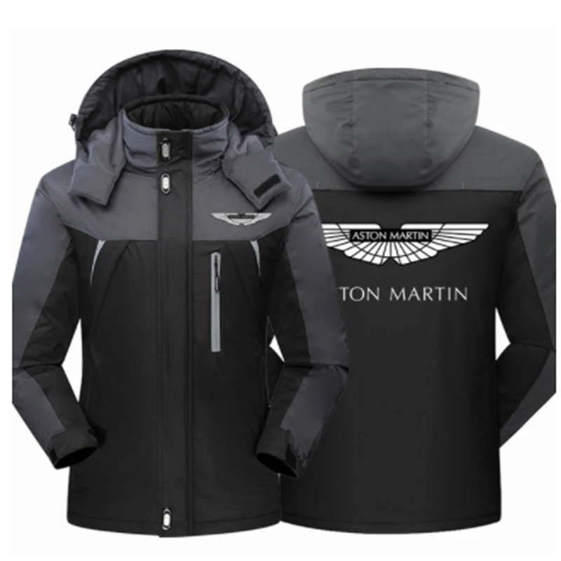 

Новая зимняя мужская куртка Aston Martin с логотипом автомобиля, плотное бархатное теплое пальто, Мужская ветрозащитная верхняя одежда с капюшон...