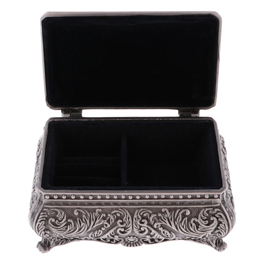 

Vintage Flower Carved Rectangle Jewelry Box Trinkets Case Jewellery Storage