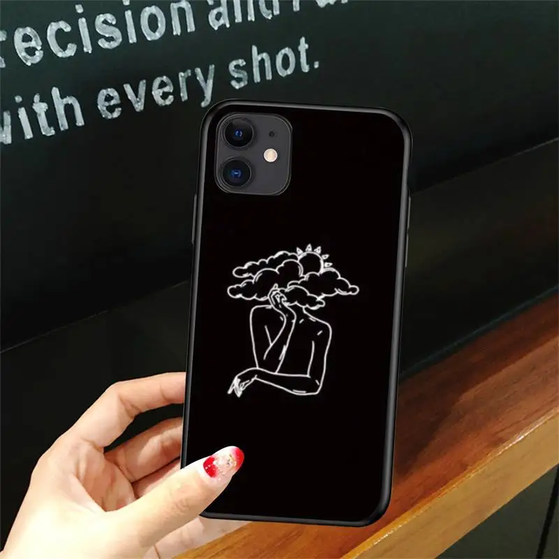 

Black Simple Girl Character Phone Case For Iphone 6 6s 7 8plus X Xr 11 12 Mini Pro Max Nax Fundas Cover