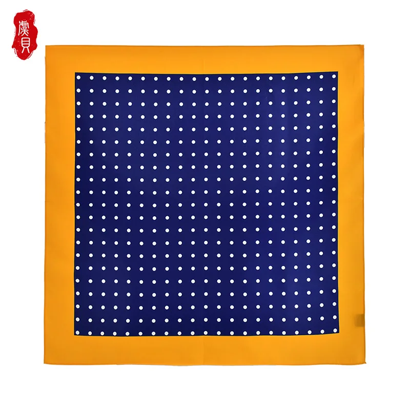 

Retro blue 100% real silk women scarves printed dot natural silk hair scarf 65cm headband luxury lady gift yellow shawl spring