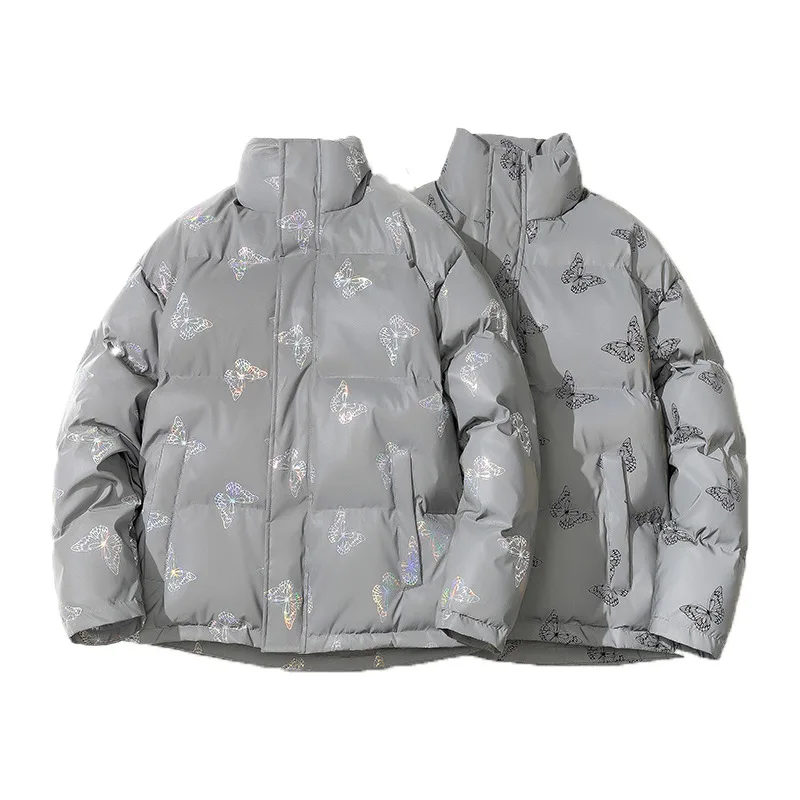 

Winter new super-fire butterfly printing thick cotton clothing men and Korea version of the trend of lovers wear cotton coat