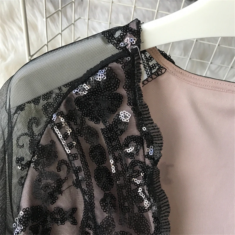 Брюки новинка весны платье брюки вышивка блестками длинные рукава v-образный