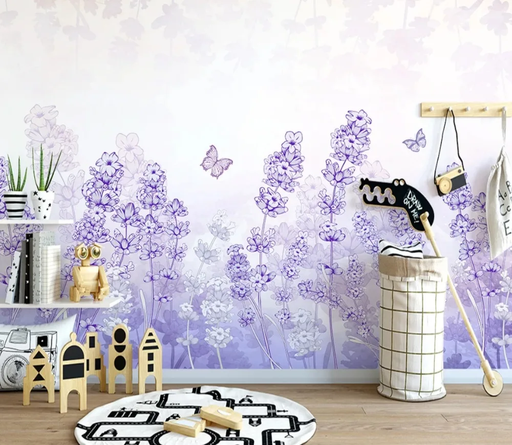 Большой заказ роспись вручную нордическая фиолетовая лаванда Одуванчик Диван ТВ