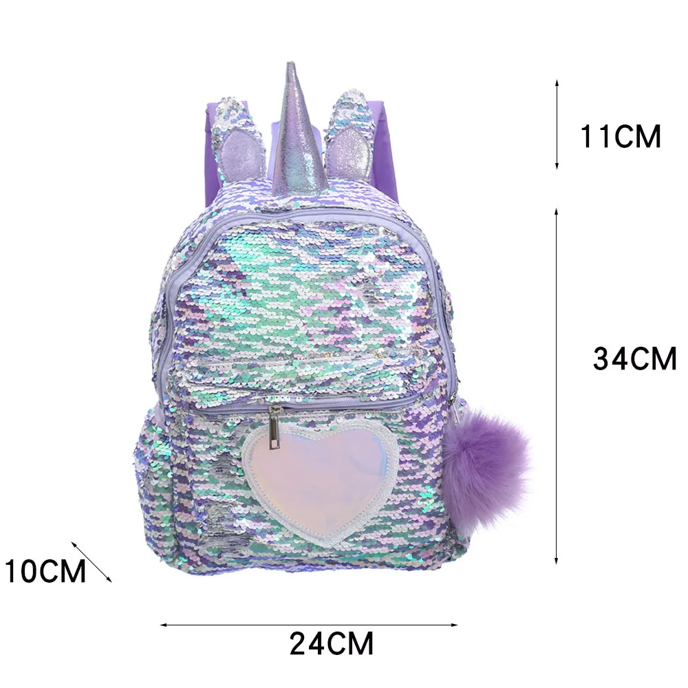 Sequins Unicorn School Bags for Girls Laser Pu  Heart Patch Kids Backpack  Bagpack  Women  Mini  Mochila Escolar Bookbag 13.4''