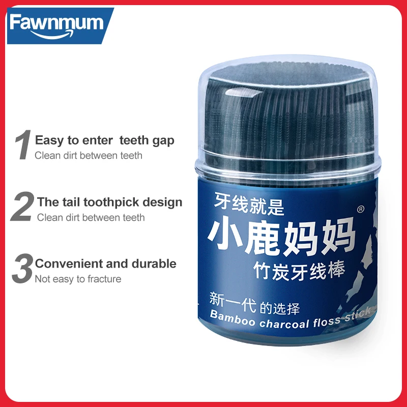 Fawnmum Dental Floss Pick s 2 Barrel Bamboo Зубная нитка из древесного угля зубы чистящие