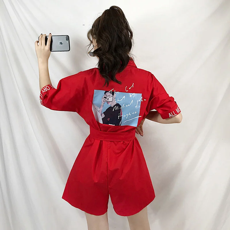 Women Denim Jumpsuit Short Sleeve Turn-down Collar Single-Breasted Wide Leg Romper Sexy Club Playsuit Overall Outfits