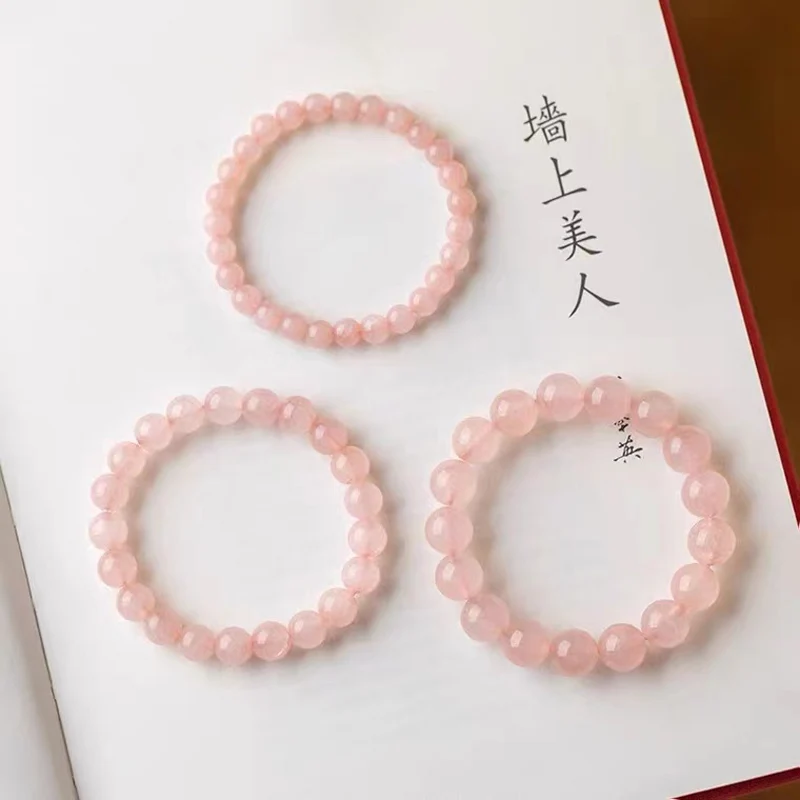 

Pink Crystal Powder Bracelet Women's Move Peach Blossom Transfer Bead Natural Girl's Heart String Ins Super Fairy