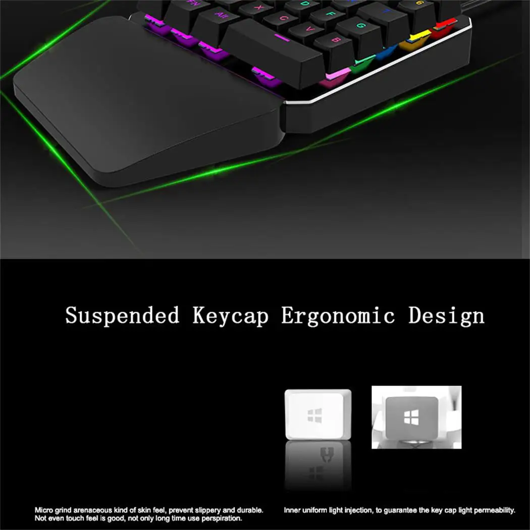 hxsj j100 keyboard 35 keys single hand usb wired backlit mechanical gaming one handed metal panel rgb backlit keyboard free global shipping