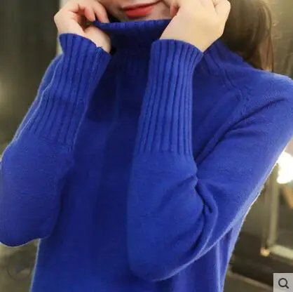 Royal blue Новинка, женский свитер с высоким воротом, осенний зимний свитер, однотонный вязаный толстый пуловер с длинным рукавом, свитер, сексуальный женский джемпер - Цвет: Royal blue