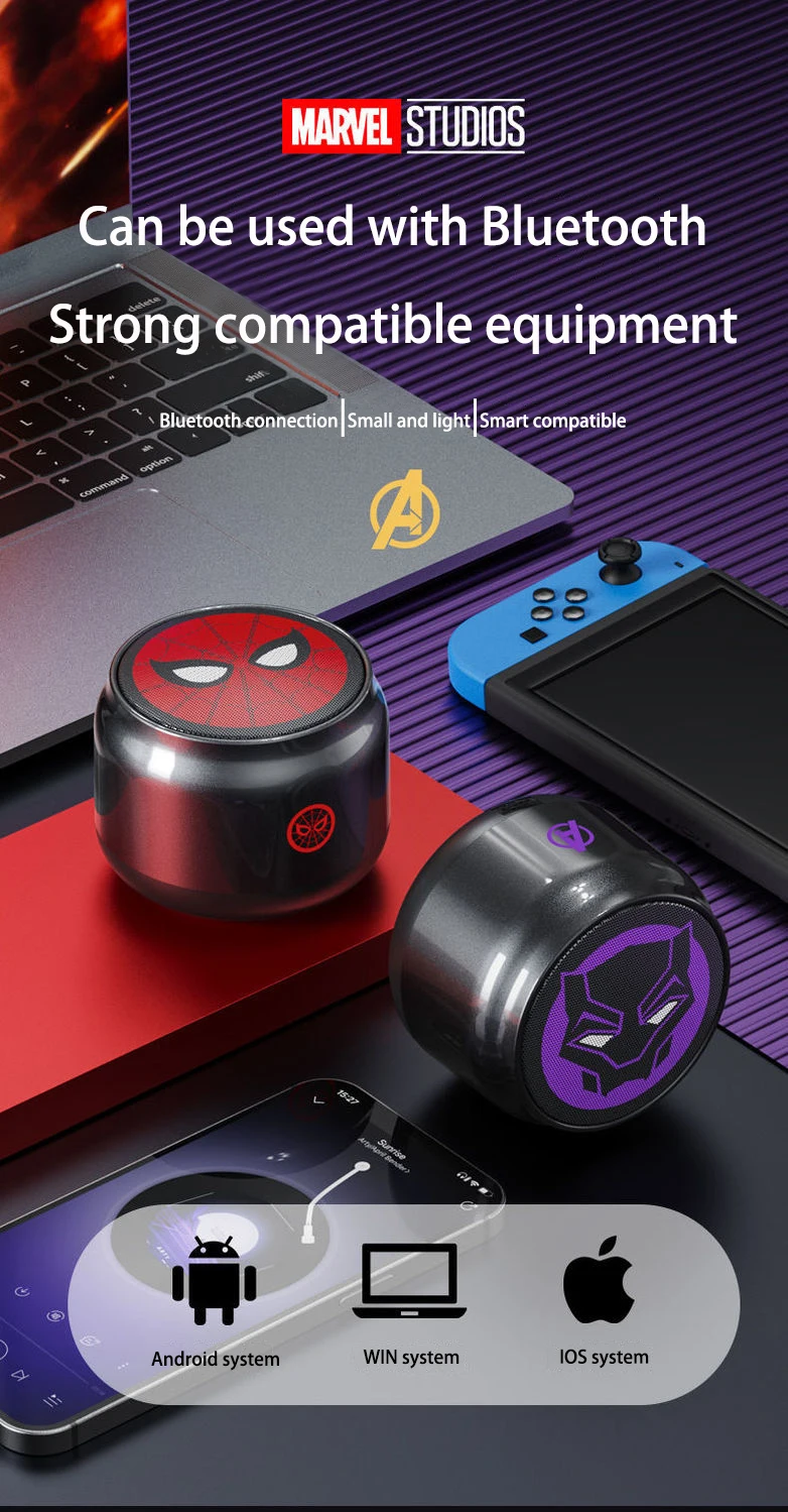 Беспроводные Bluetooth-колонки Marvel Iron Man мини-сабвуфер стерео стереозвук HiFi уличный