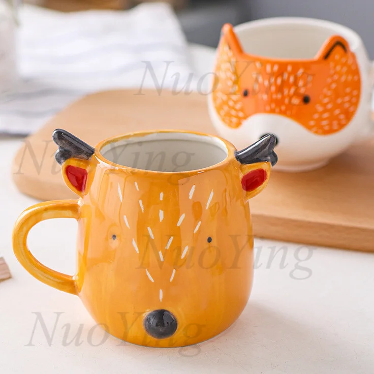 

Cartoon Ceramic Mug Animal Cup Children's Gift Personality Creative Milk Juice Cup Panda Fox Wild Boar Elk Cup