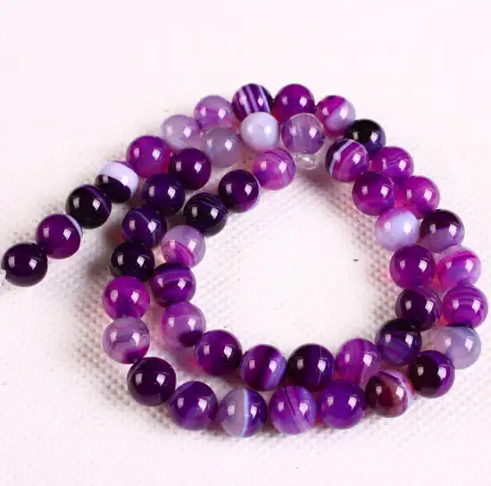

TUMBEELLUWA 8mm Natural Stone Purple Stripes Agate Round Loose Spacer Beads For Jewelry Making DIY Necklace Bracelet Accessories