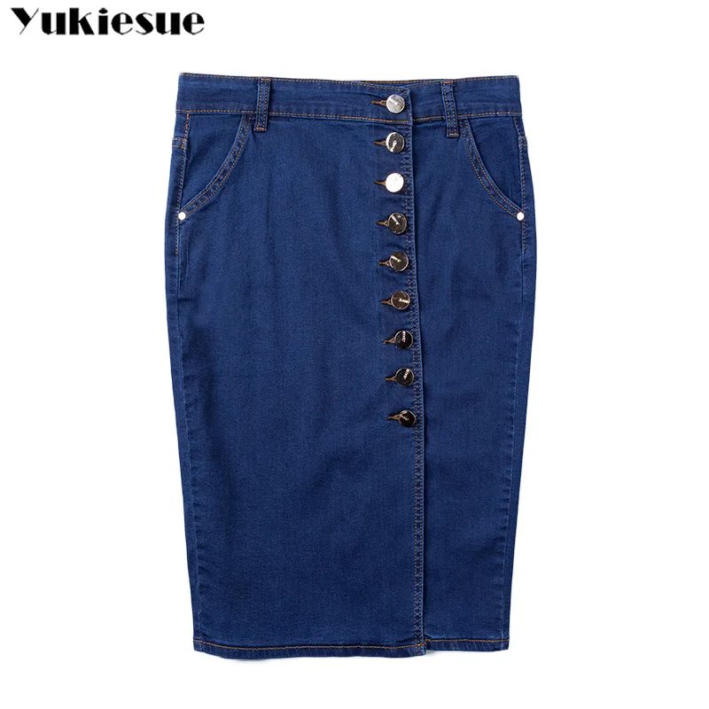 Черная джинсовая юбка для женщин большие размеры миди юбки-карандаш Женская с