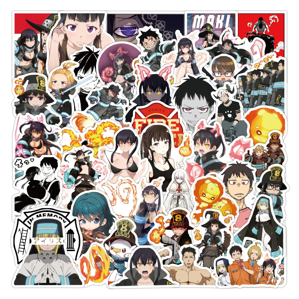 

50Pcs/set Cartoon Anime Fire Force Waterproof Stickers For Scrapbook Skateboard Snowboard Laptop Luggage Bicycle Kids Toys