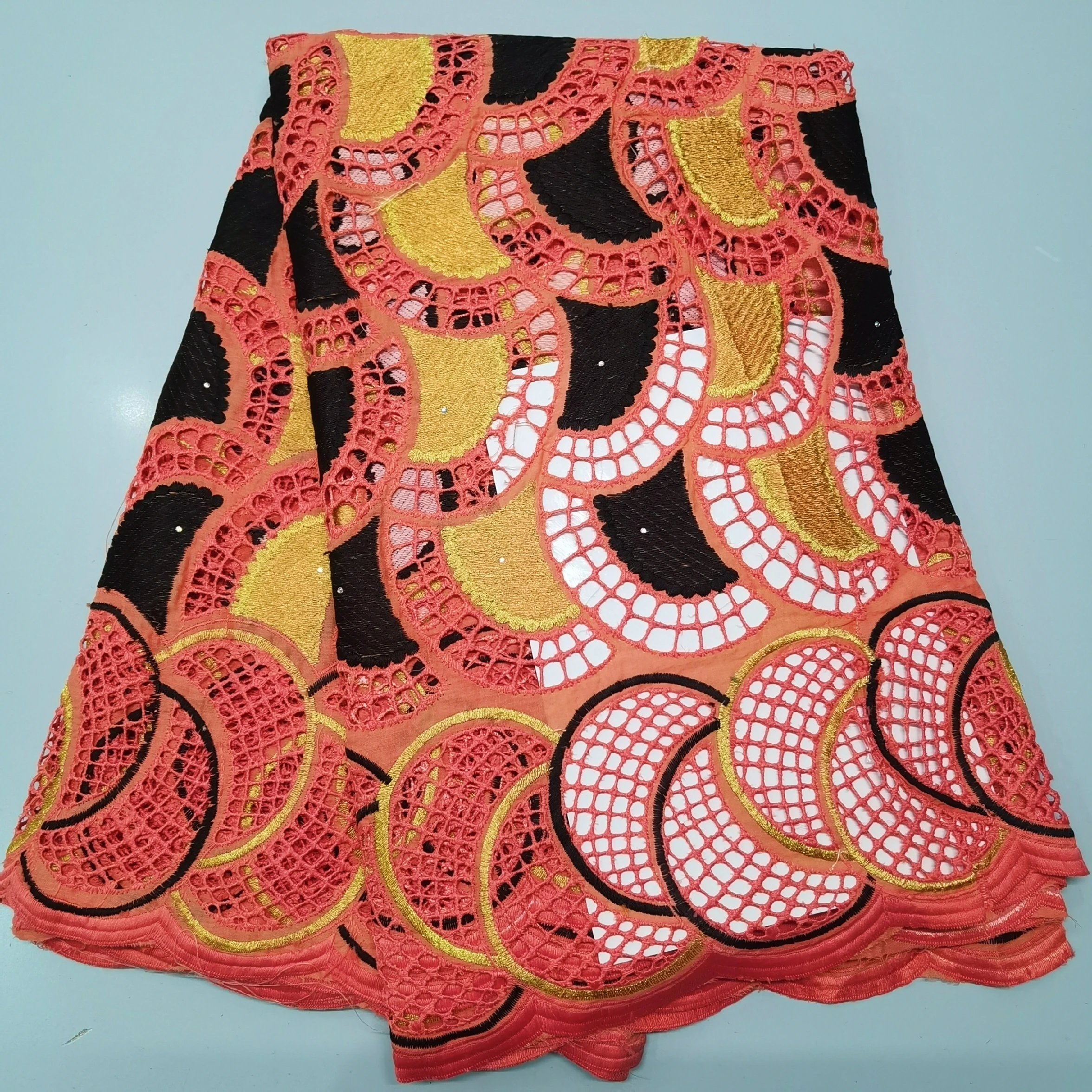 

2020 latest African swiss voile Lace Fabric 5yards african cotton lace fabric fashion eyelet cotton for dress A32JA082