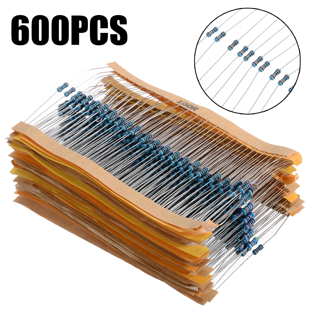 

Новинка, 600 шт., 30 значений, 1/4 Вт, набор в ассортименте металлических ламп, высокоточный Электрический металлический резистор 1%