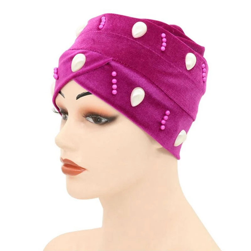 

Velvet Rhinestone Solid Sleep Cap Indian Women Head Wrap Hijab Hair Turban Hat Muslim Female Headwraps TB-88
