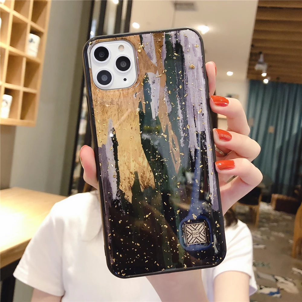 Чехол из золотой фольги с мраморным блеском для iPhone 12 11 Pro XS Max XR X цветной Мягкий