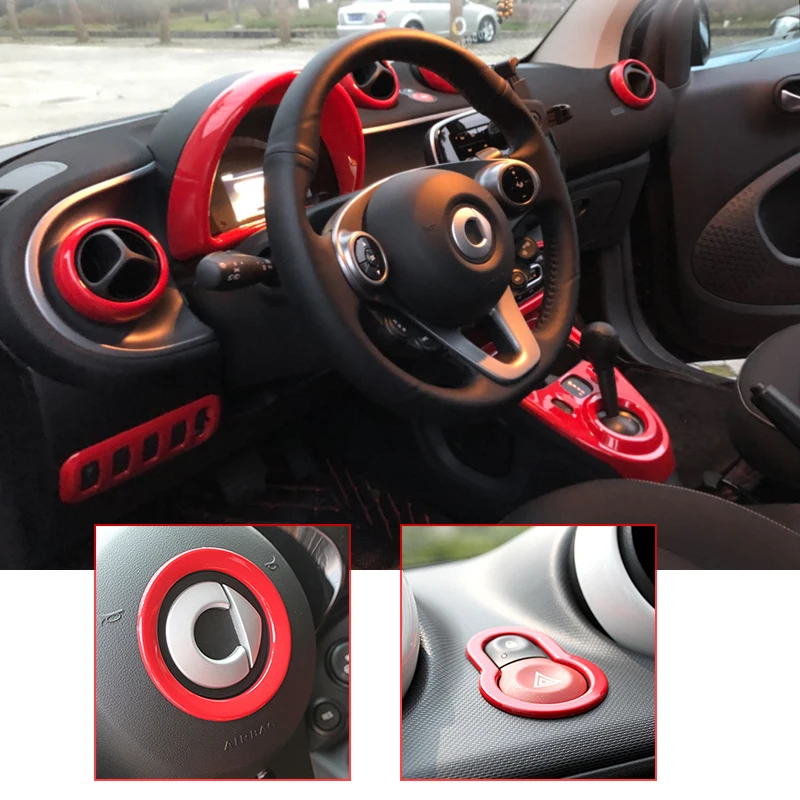 

Красная Модифицированная декоративная наклейка на рулевое колесо автомобиля для нового Mercedes Smart 453 Fortwo Forfour автомобильные аксессуары Стайл...