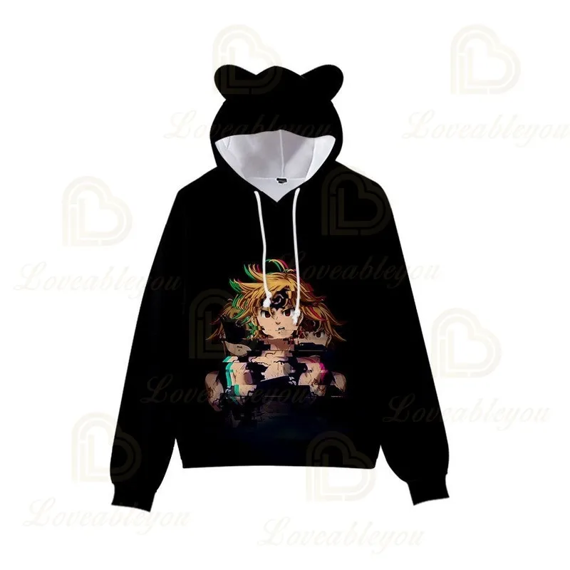

Autumn Women Pullover Black Hooded Cat Ears Anime Seven Deadly Sins 3d Print Long-sleeved Cartoon Sports Sweatshirt