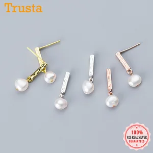 Женские серьги-гвоздики с жемчугом trustdave, минималистичные серьги из настоящего серебра 925 пробы, S925, подарок DA161