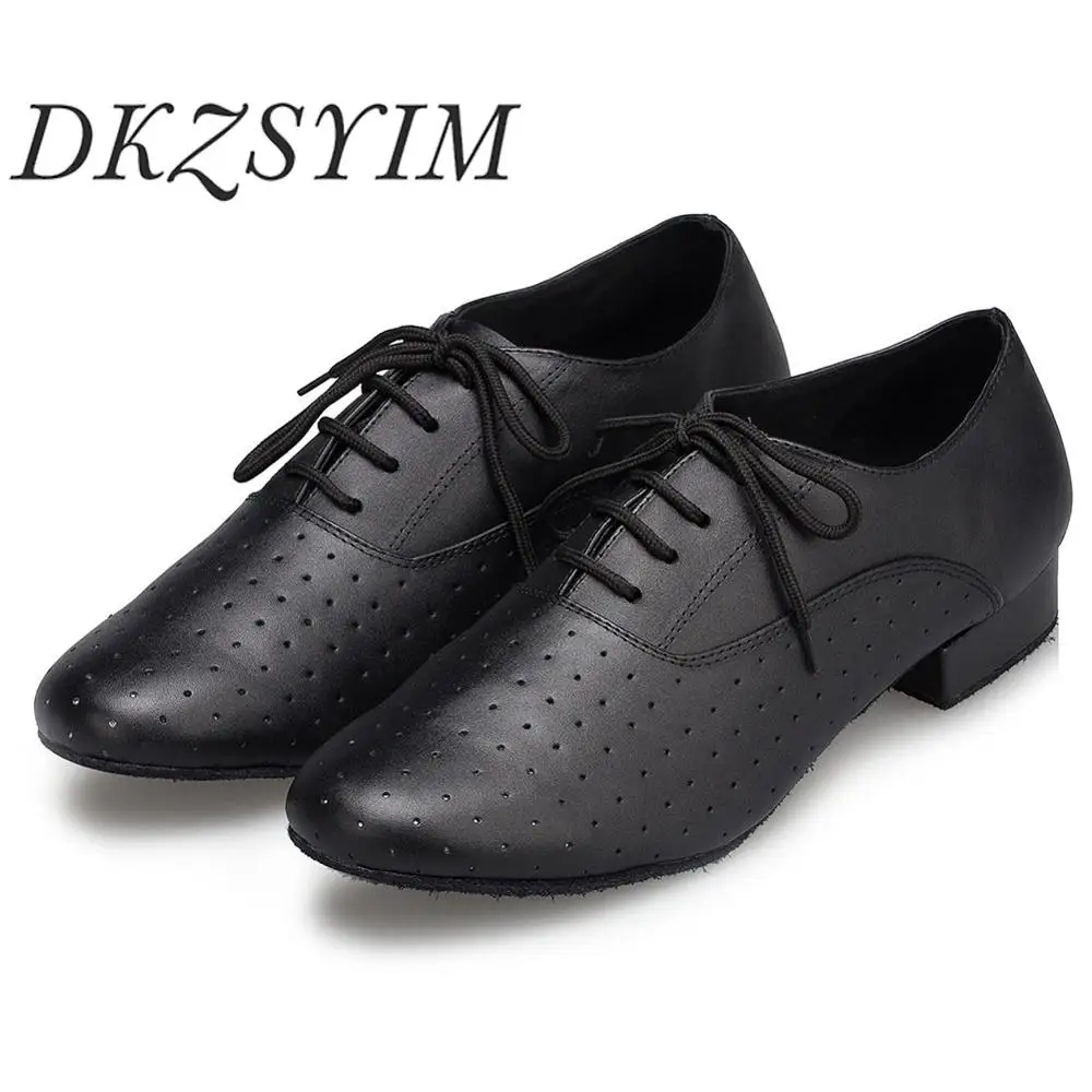 DKZSYIM Men's Latin Dance Shoes Black/White Ballroom Tango Dancing Shoes Leather Male Soft Bottom Jazz Shoes 24-28.5CM Hot Sales