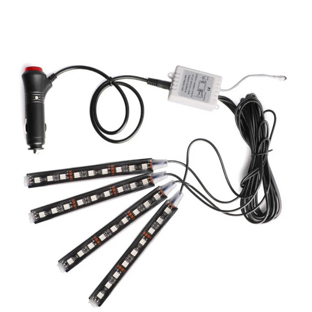 Общие 4-в-1 красочные световая балка RGB 9LED окружающего света Интерьер автомобиля декоративный свет для ног свет с пультом дистанционного управления Управление