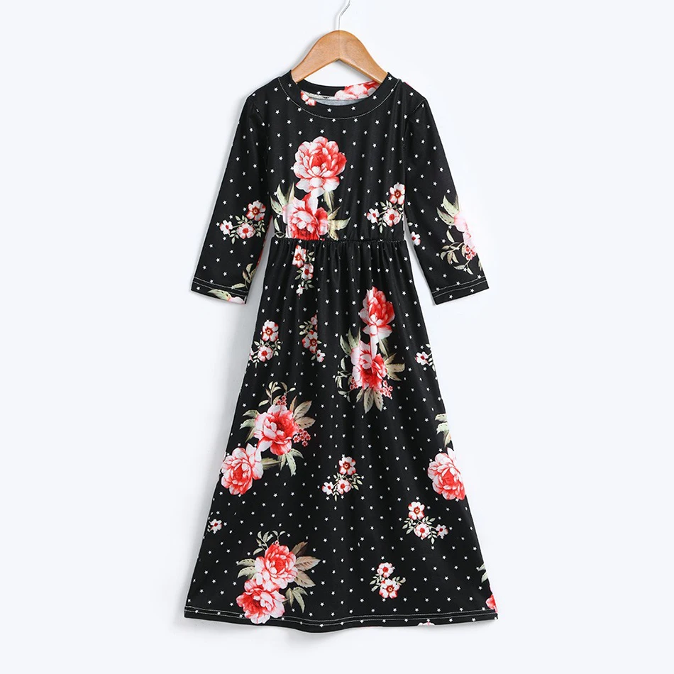 Платье-макси с цветочным принтом в горошек рукавом 3/4 | Детская одежда и обувь