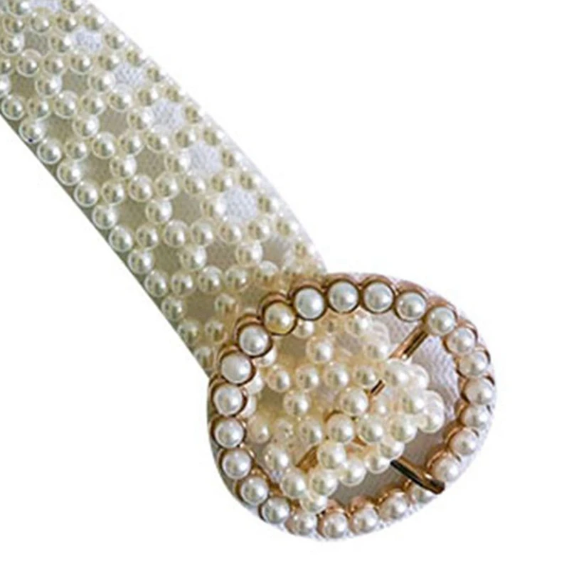 

Luxury Women'S Pearl Belt Fashion Elegant Elastic Buckle Pearl Chain Belt Dress Crystal Strap Casual Belt