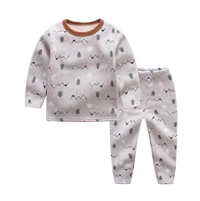 treegray Детское термобелье с принтом; хлопковые плотные пижамы для мальчиков; комплекты для девочек; зимние детские подштанники; теплые костюмы - Цвет: treegray