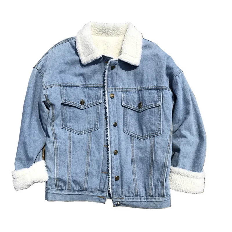 Ковбойская куртка женская зимняя Корейская версия свободная Молодежная супер огненная овечья шерсть плюс плюшевая короткая хлопчатобумаж...