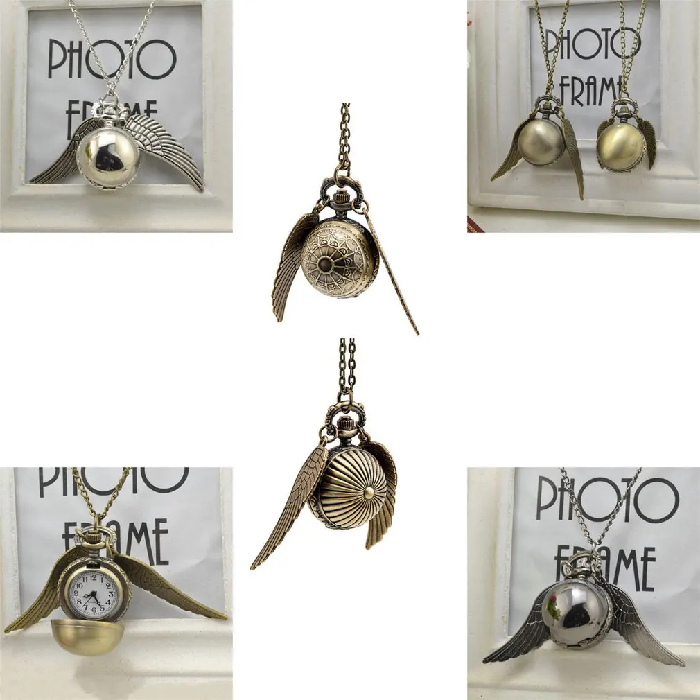 Крыло ангела Fob карманные часы кулон ожерелье цепь элегантный снитч кварцевые
