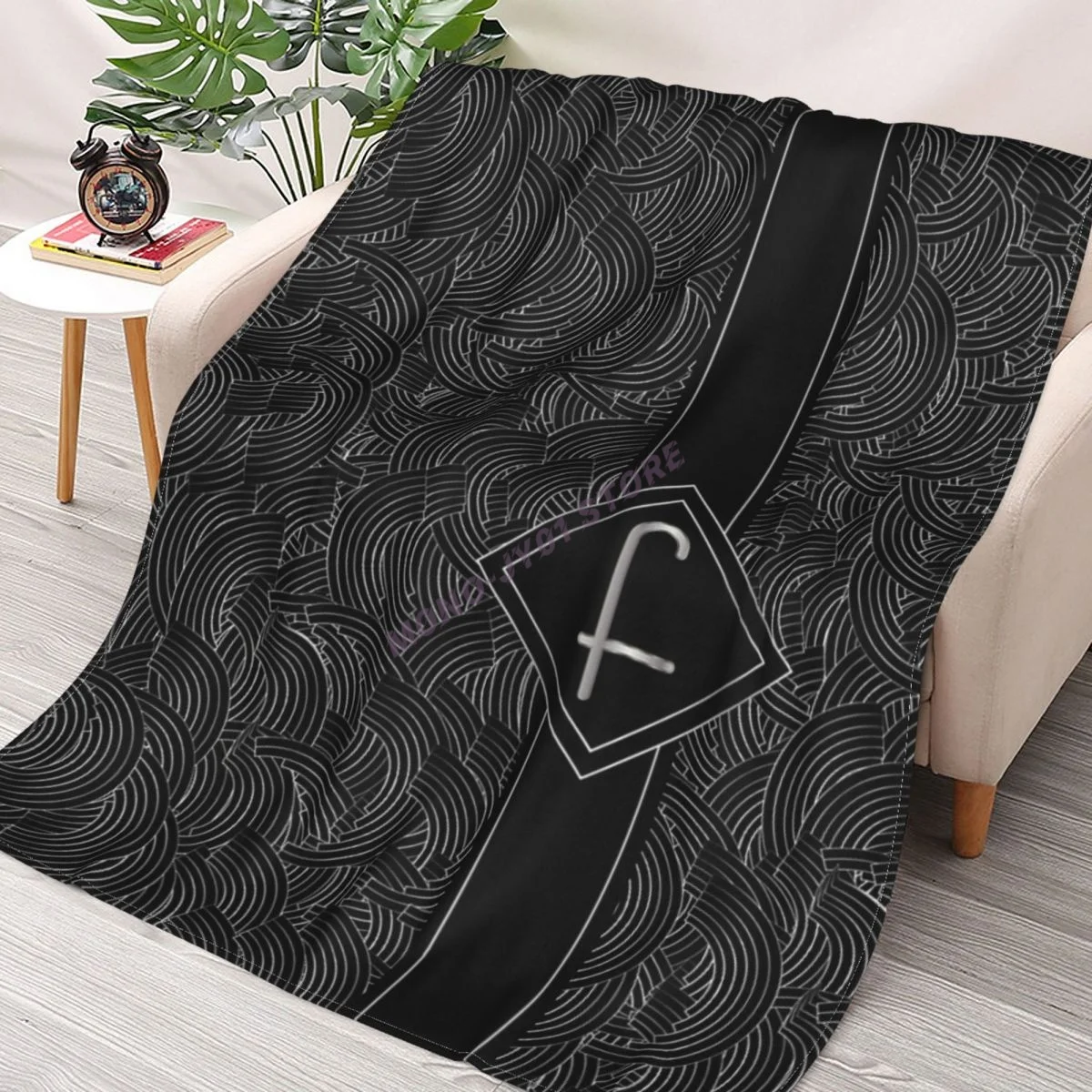 

1920s Jazz Deco Swing Monogram Black & Silver Letter F Throw Blanket Sherpa Blanket cover Bedding soft Blankets