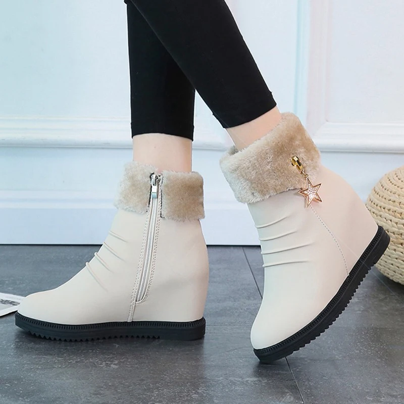 Модные теплые зимние меховые сапоги со стразами женские повседневные ботильоны