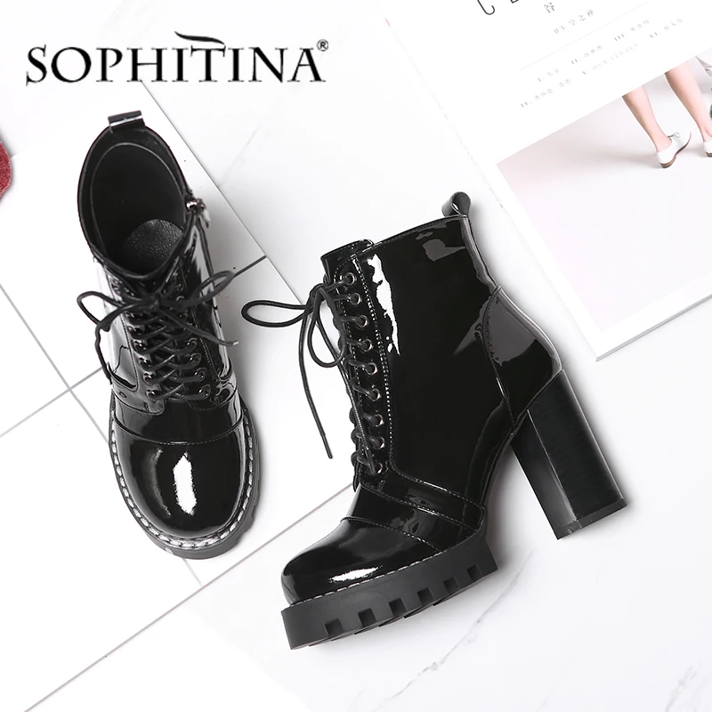 

SOPHITINA Waterproof Platform Boots High Quality Genuine Leather Comfortable Round Toe High Heel Shoes Women's New Boots PO363