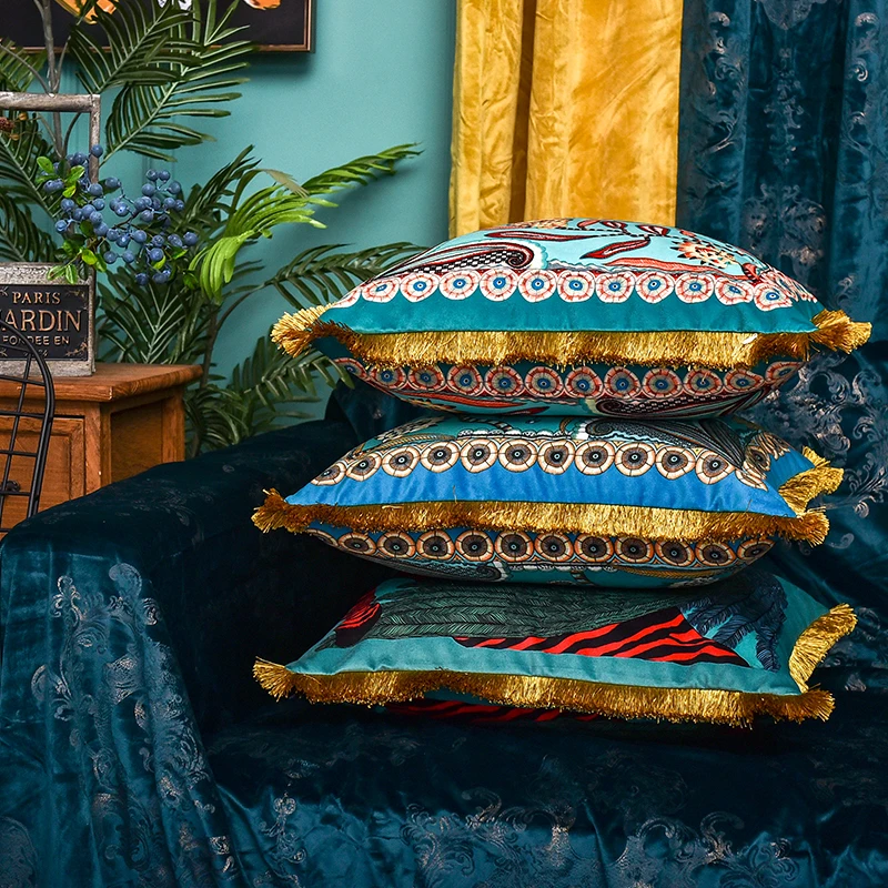 

Luxury Velvet Thicken Tassel Cushion Cover Soft Double Printed 45x45cm Pillow Cover Pillowcase Home Decorative Sofa Throw Pillow