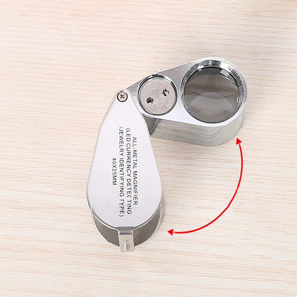 

40 Times Brightness Scientific Lightweight Full Metal Folding Portable LED Magnifier Useful UV Light Loupe Counterfeit Detector