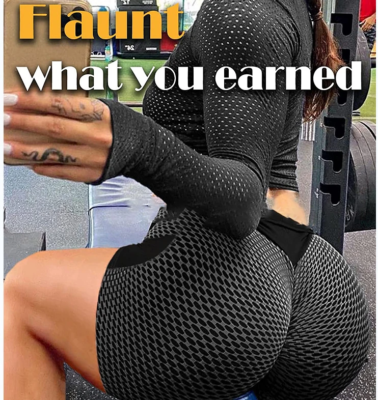 High V-waistband Sport Shorts with Side Pocket for Women Honeycomb Texture Butt Lift Leggings Fitness Gym Yoga Biker Short Pants