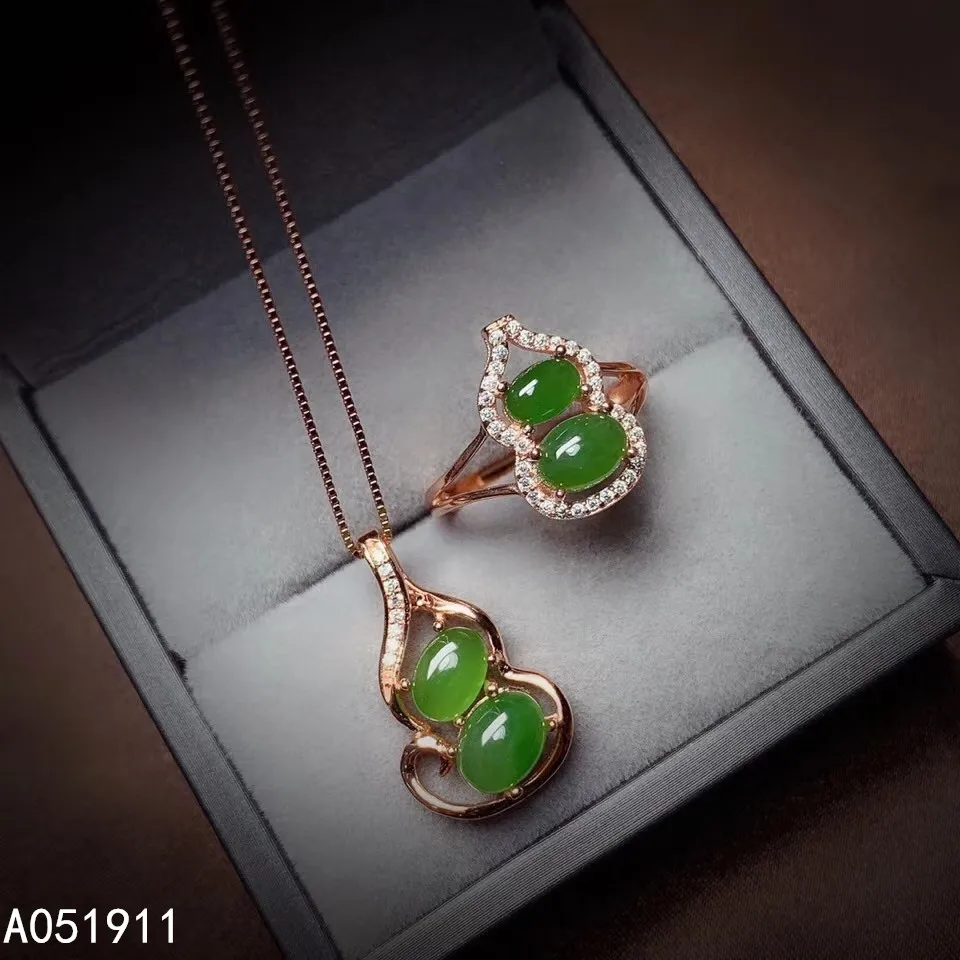 KJJEAXCMY fine jewelry natural Jasper 925 sterling silver women pendant necklace chain ring set support test popular