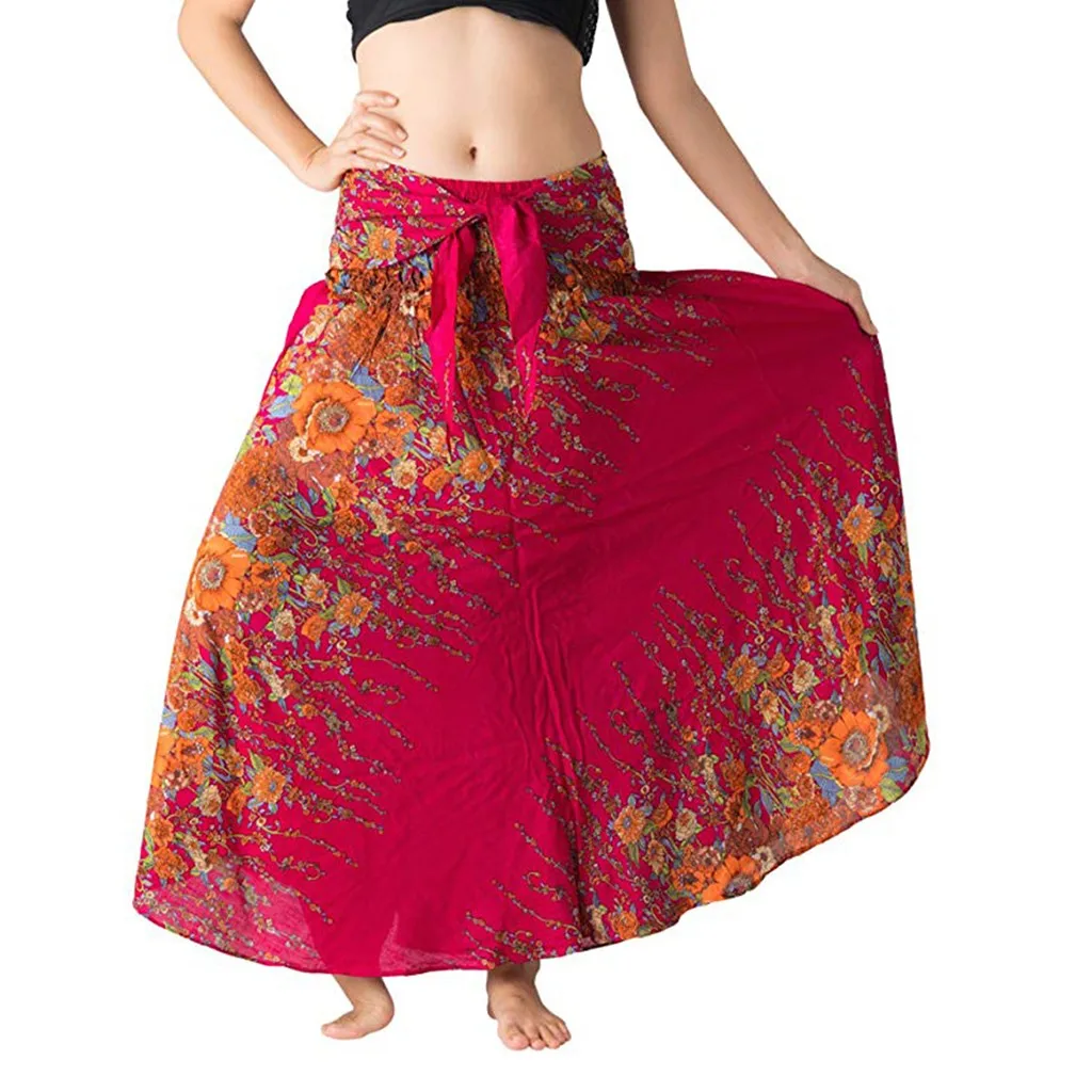 

2021 New Fashion Long Skirts Womens Long Hippie Bohemian Gypsy Boho Flowers Elastic Waist Floral Halter Skirt faldas largas