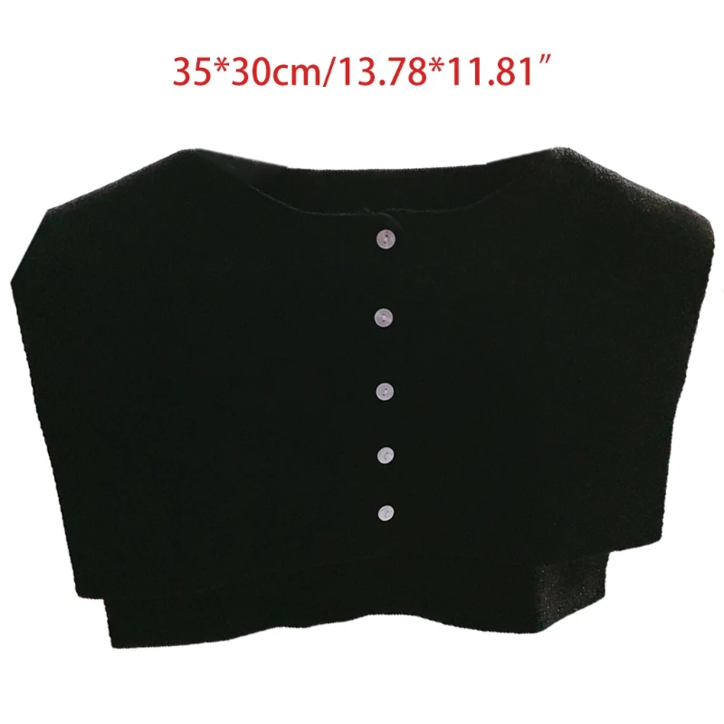 

Women Autumn Knitted Big Shawl Button Down Round Neck False Fake Collar Solid Color Warmer Detachable Short Poncho Capelet