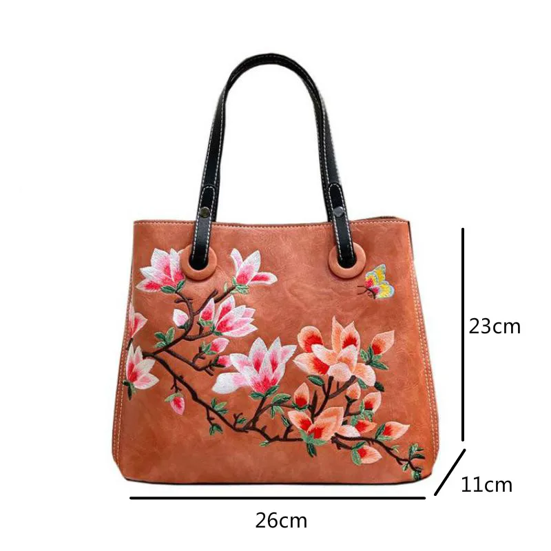 

Bestform Chinese Style Embroidery Women Bag 2020 New Retro Leather Floral Shoulder Bags Large Capacity Female Casual Tote