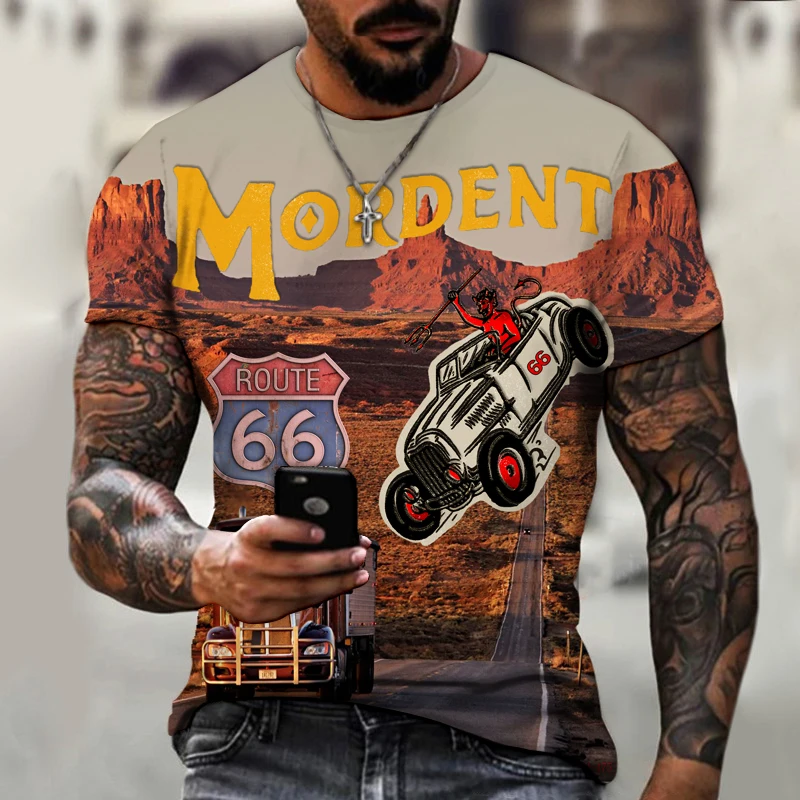 

Summer 3D Printing 66 Road Men's T-shirt Fashion O-neck Casual Trend Short-sleeved Oversized T-shirt Comfortable Hip-hop Top