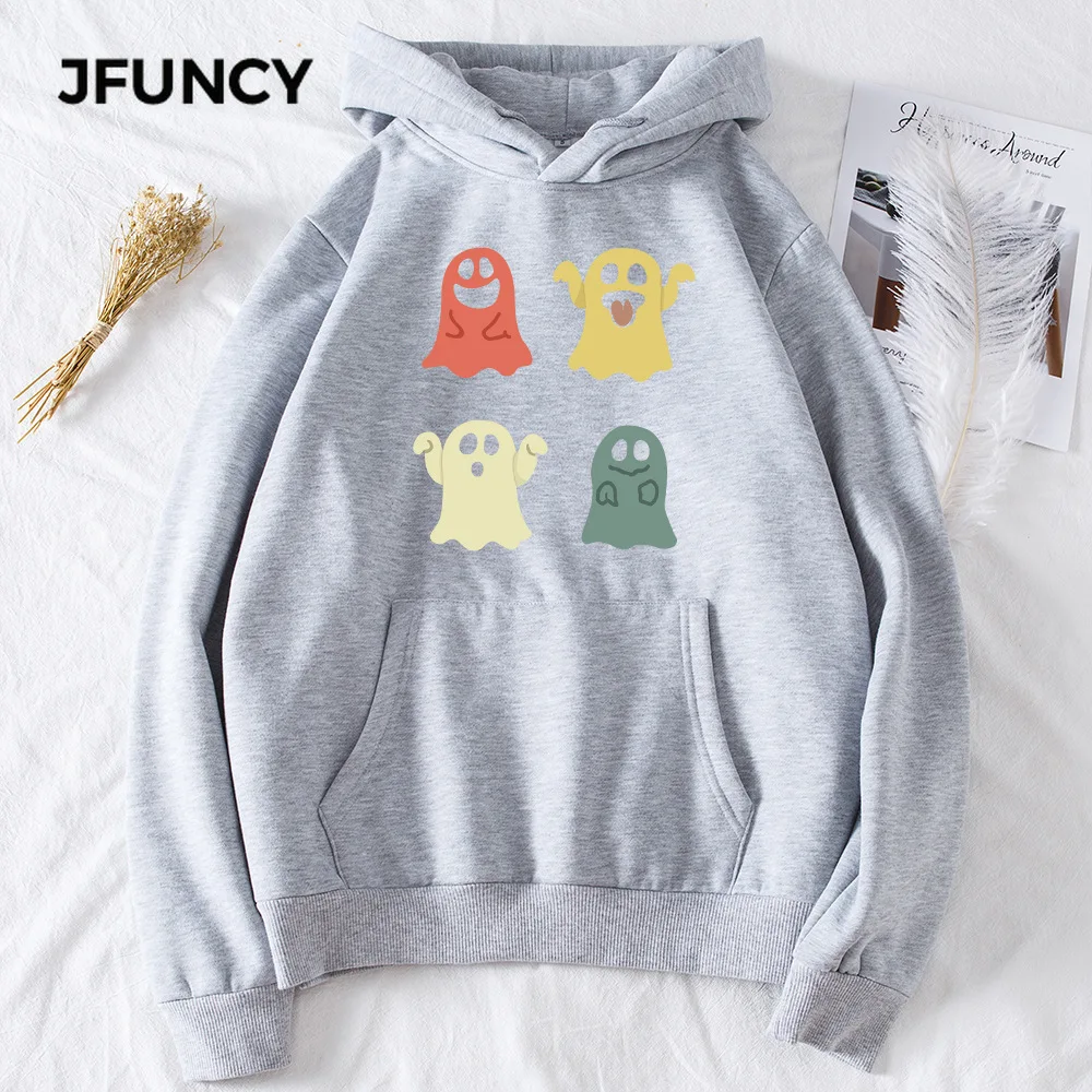 

JFUNCY Autumn Winter Women Thick Pullovers Casual Loose Coats Woman Long Sleeve Hooded Sweatshirt Printed Fleece Sportswear