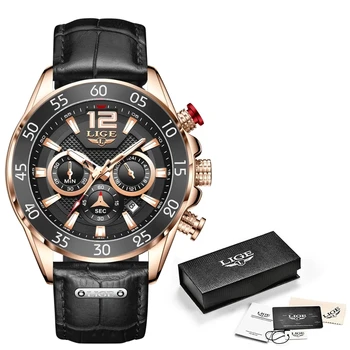 2021 New Fashion Sport Men Watches LIGE Top Brand Luxury Quartz Wristwatch Leather Waterproof Chronograph Watch For Men Relogio Other Image