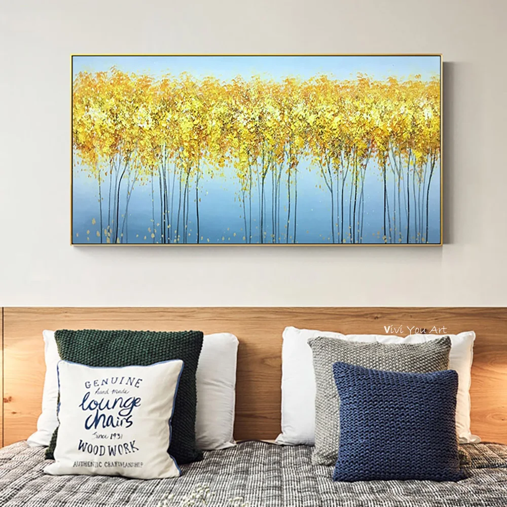 

Абстрактный Золотой дерево постеры с масляной живописью и ручной Wall Art холст картины для Гостиная без рамки