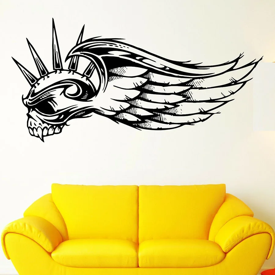 Наклейка на стену шипы Череп Крылатый Летающий символ скелета виниловая