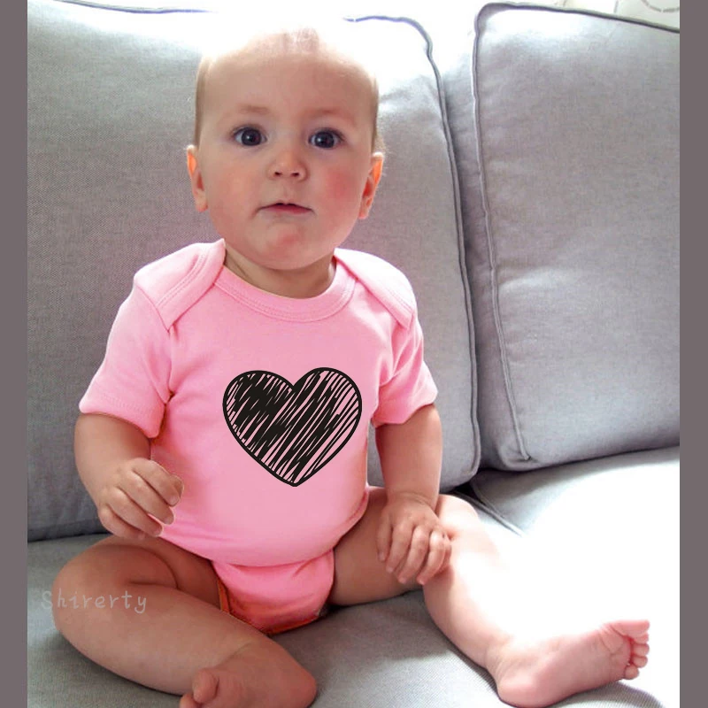 2019 Funny Baby Boy Girl Clothes Heart Print Short Sleeve Cotton Bodysuits White Cute Onesie Summer Outfits | Мать и ребенок